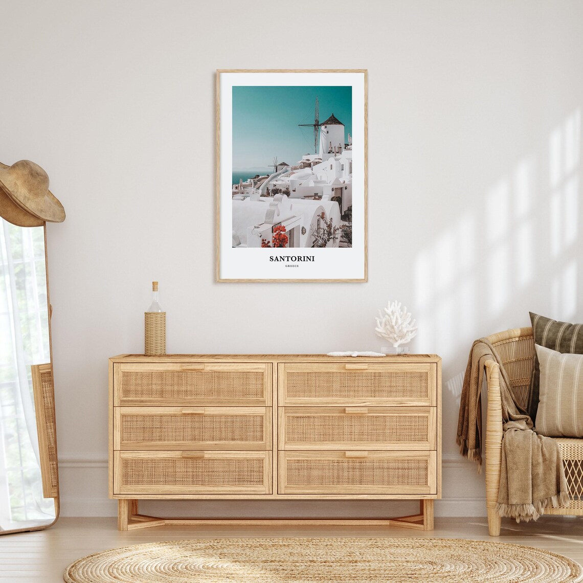 Santorini Greece White Windmills Aegean Sea Village View Poster - Image 2
