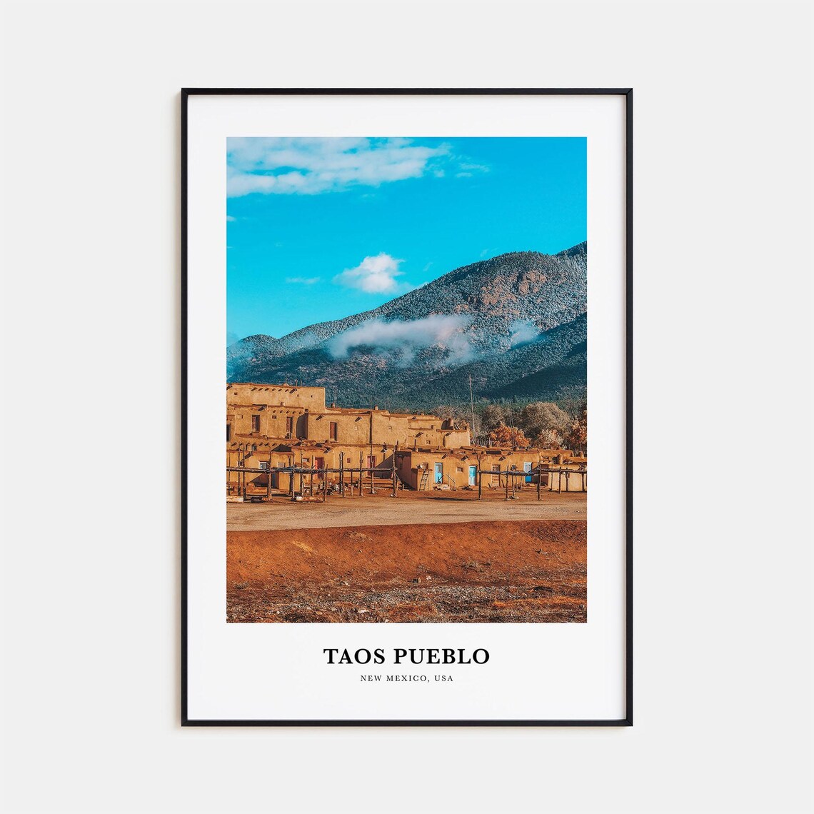 Taos Pueblo Travel Poster, New Mexico Wall Art