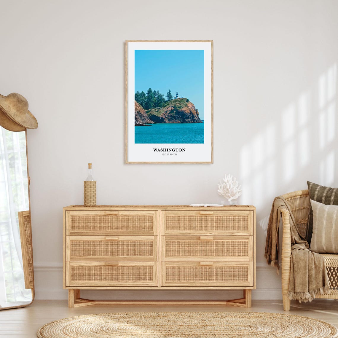 Washington State Coastal Headland Lighthouse Sea Cliffs Poster - Image 2