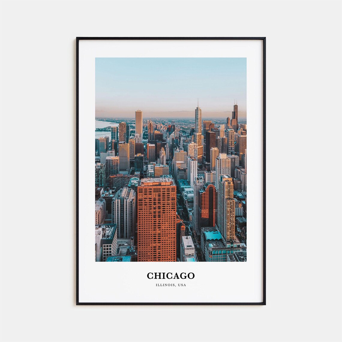 Chicago Golden Hour Aerial Skyline City Lights Travel Poster