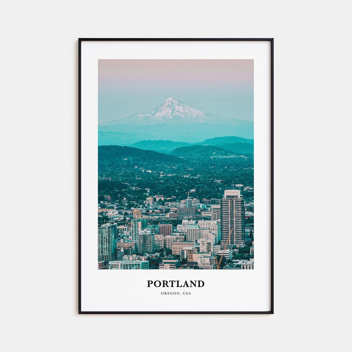 Portland Oregon Skyline With Snowcapped Mount Hood Rising Poster
