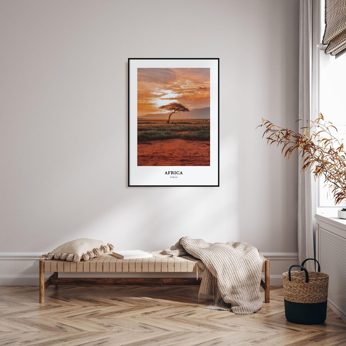 Africa Sunset Acacia Savanna Photography Travel Poster Warm Art