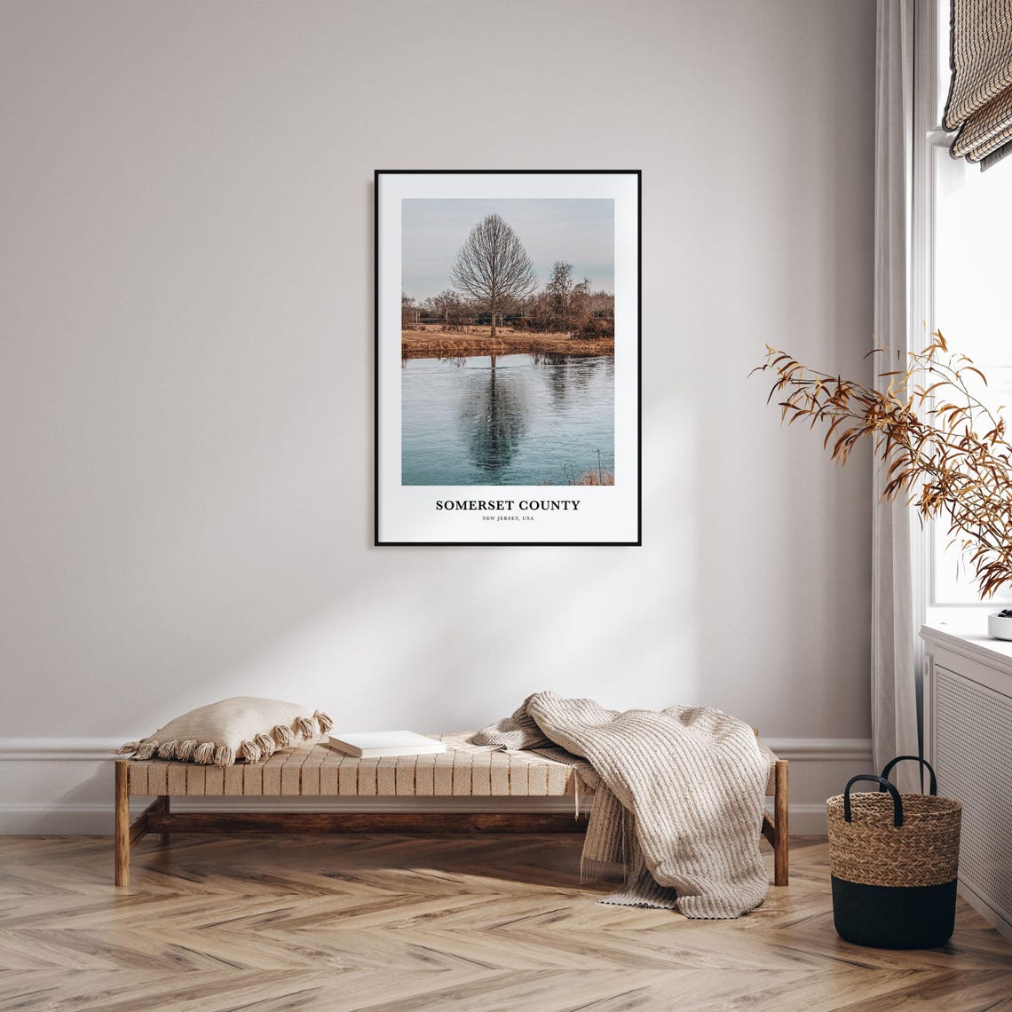 Somerset County New Jersey Winter Lake Tree Reflection Poster - Image 3