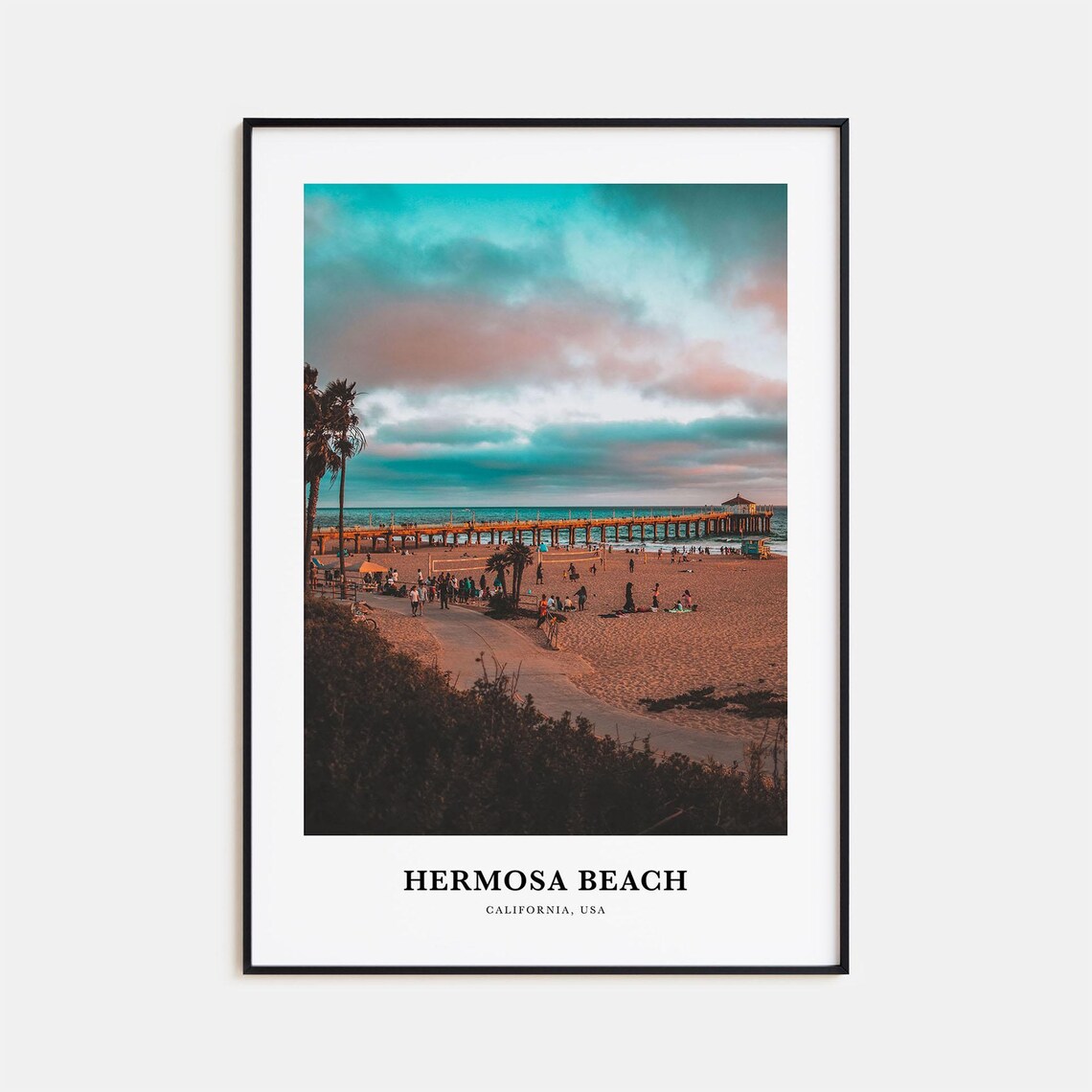 Hermosa Beach California Sunset Pier Coastal Photography Travel Poster