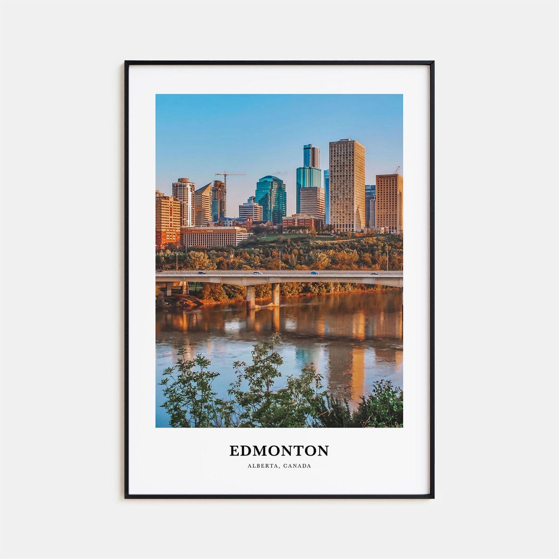 Edmonton Alberta Canada Sunset Skyline River Bridge Photo Poster