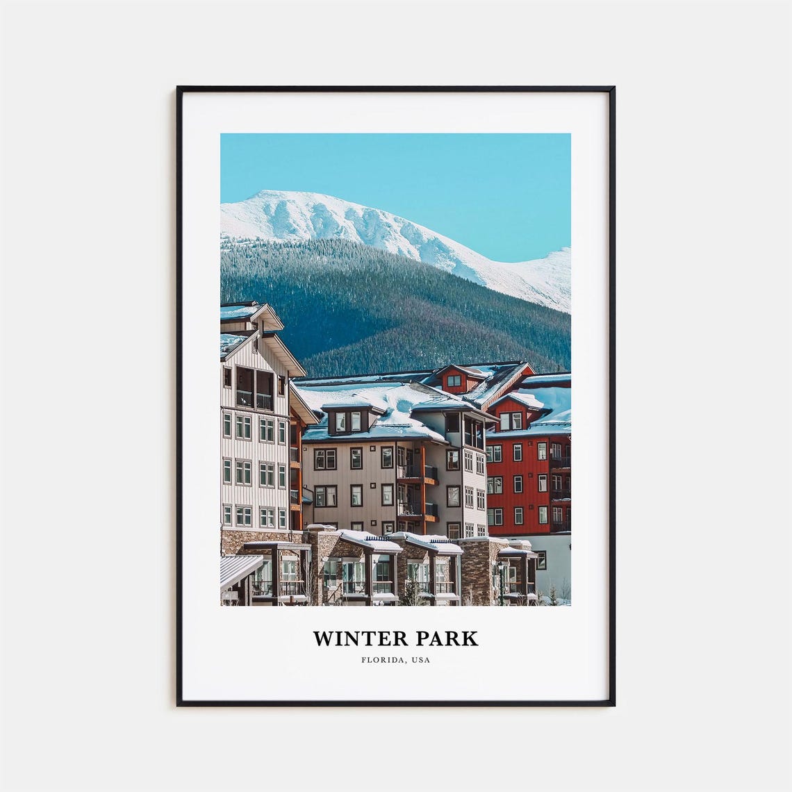 Winter Park Snowy Alpine Resort Village Mountain Scene Poster