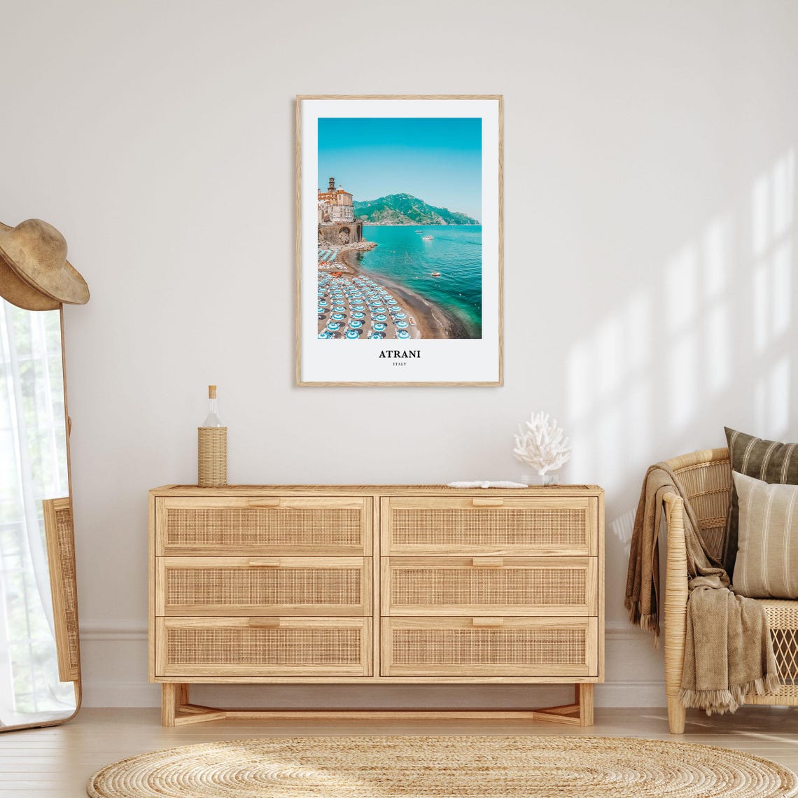 Atrani Italy Amalfi Coast Beach Sun Umbrellas Minimalist Travel Poster - Image 2