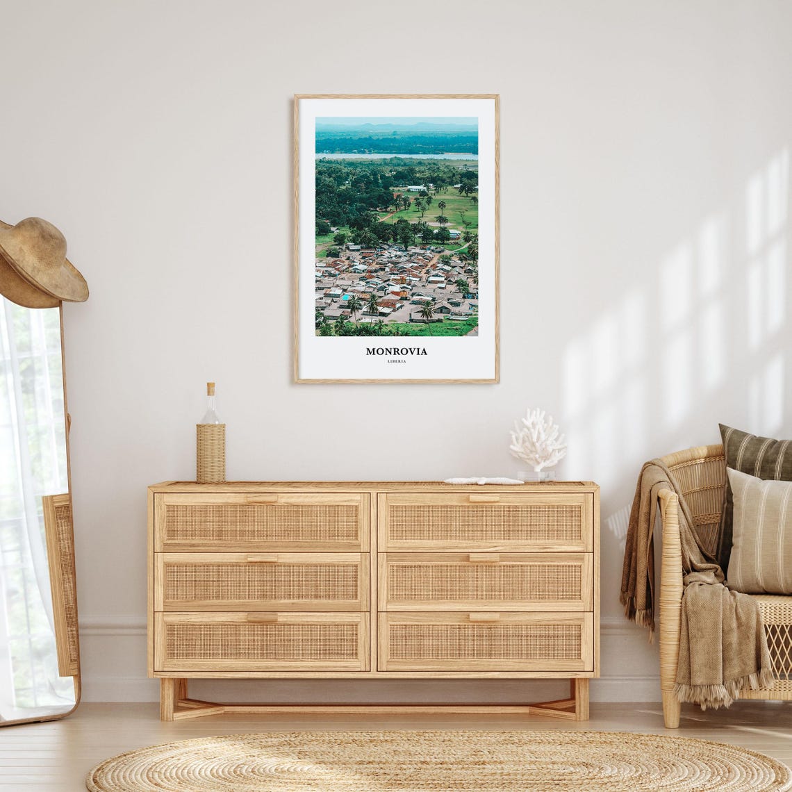 Monrovia Liberia Aerial View Coastal Village Palm Trees Poster - Image 2