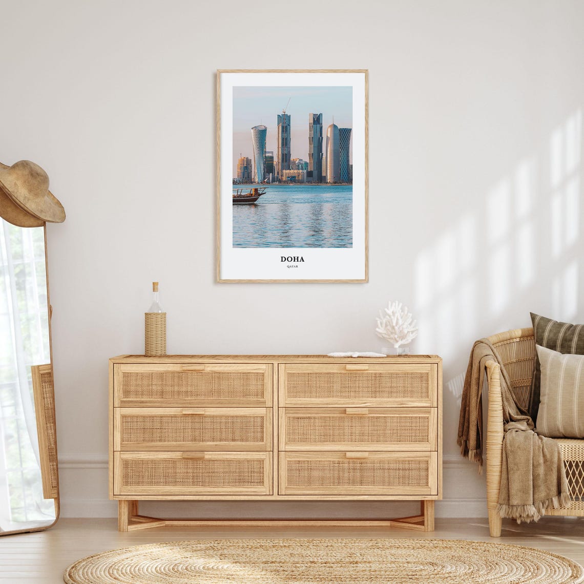 Doha Qatar Harbor Skyline Traditional Dhow Minimalist Poster - Image 2