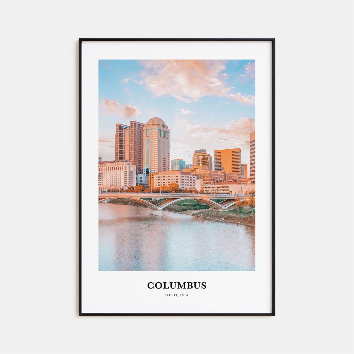 Columbus Ohio Skyline Glowing over the Scioto River at Sunset Poster