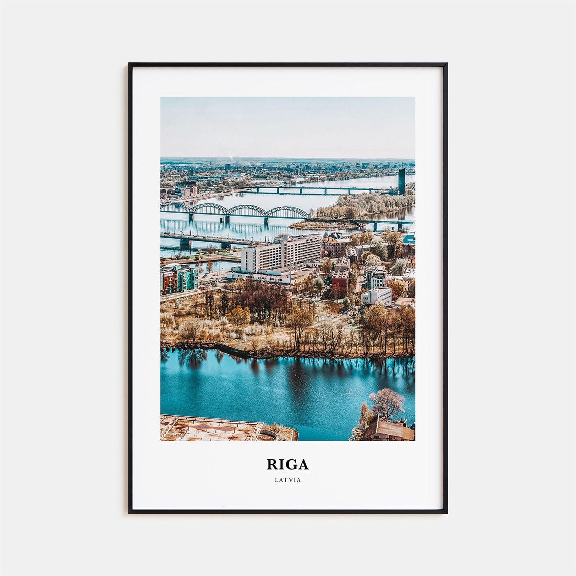 Riga Latvia Daugava River Railway Bridge Panoramic Aerial View Poster
