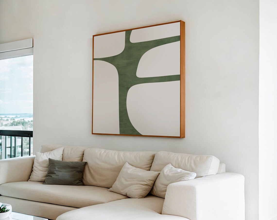 Beige Green Minimalist Square Poster, Mid Century