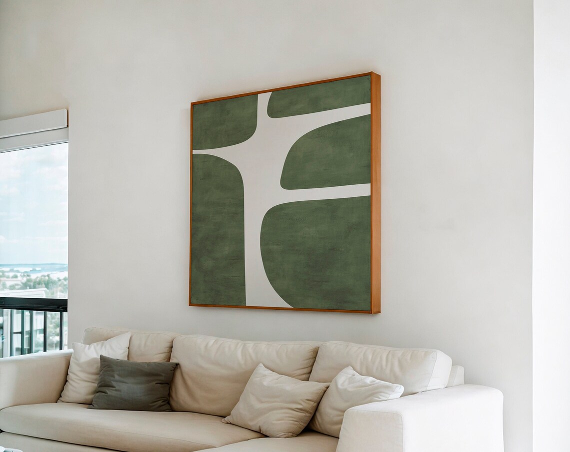 Modern Green Beige Minimalist Square Poster