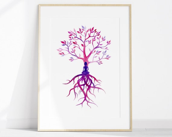 Purple Tree Of Life Yoga Watercolor Art Print
