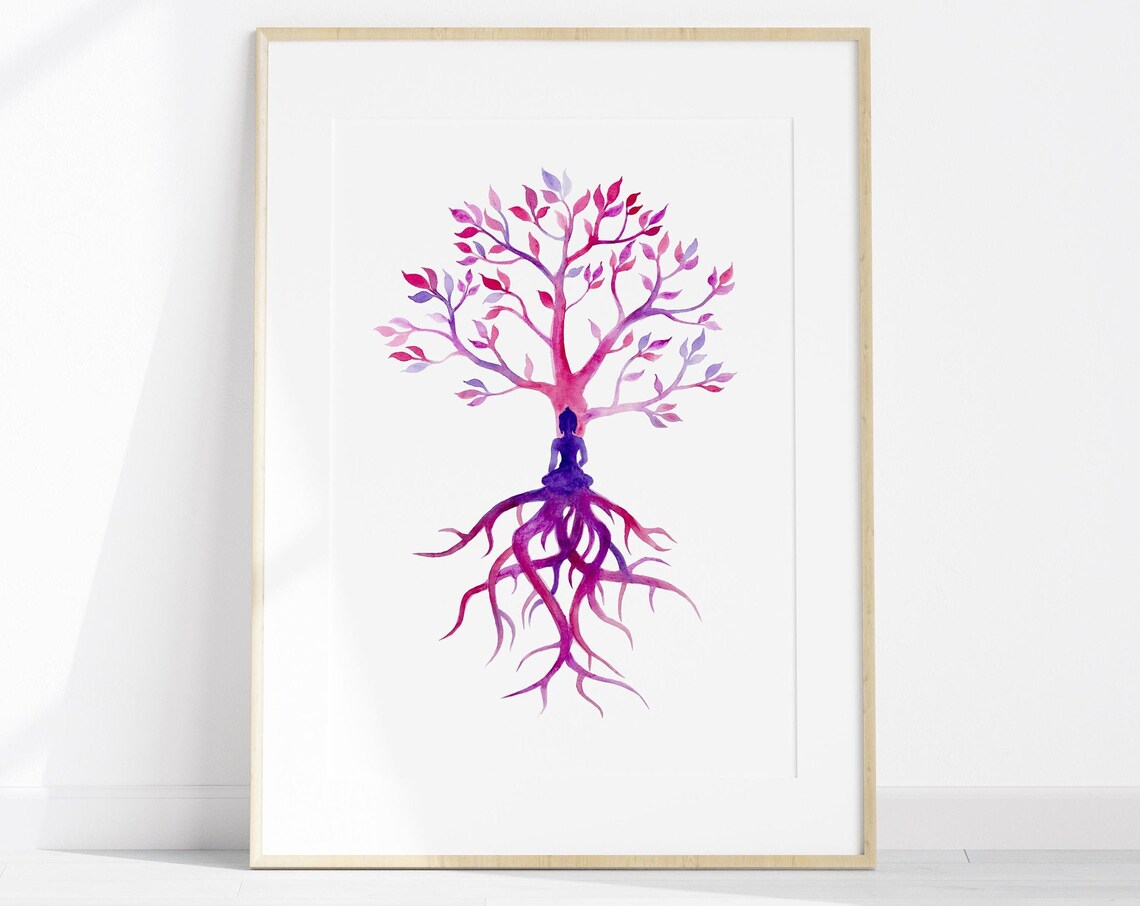 Purple Tree Of Life Yoga Watercolor Art Print
