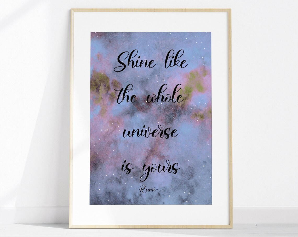 Rumi Shine Like the Universe Quote Poster with Cosmic Galaxy Watercolor
