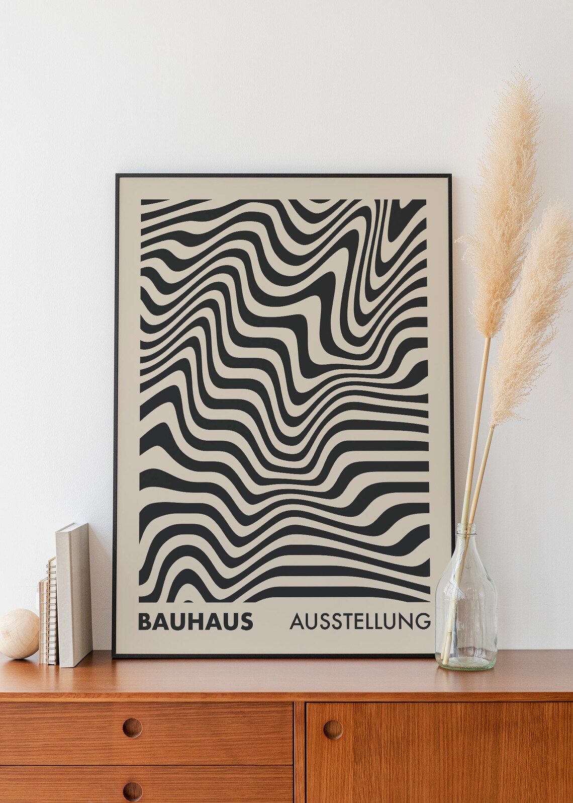 Bauhaus Ausstellung Black Wavy Lines Mid Century Modern Poster - Image 2