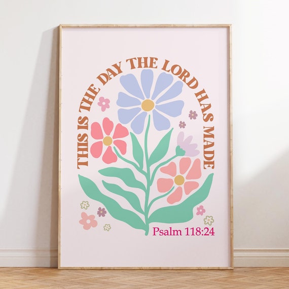 Christian Wall Art Psalm Scripture Art Religious Poster Flower Wall Decor Faith Poster Bible Verse Baptism Gift For Christian