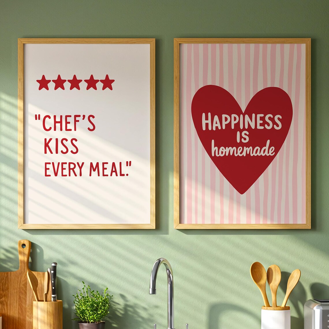 Kitchen Wall Decor Set Chefs Kiss Every Meal Happiness Homemade Heart Poster