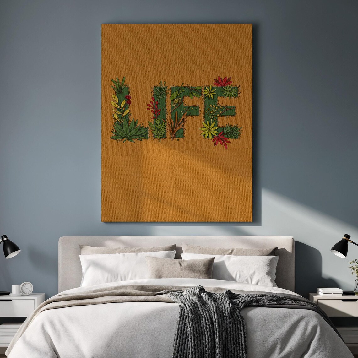 Life Botanical Floral Letters Word Art Poster On Warm Orange