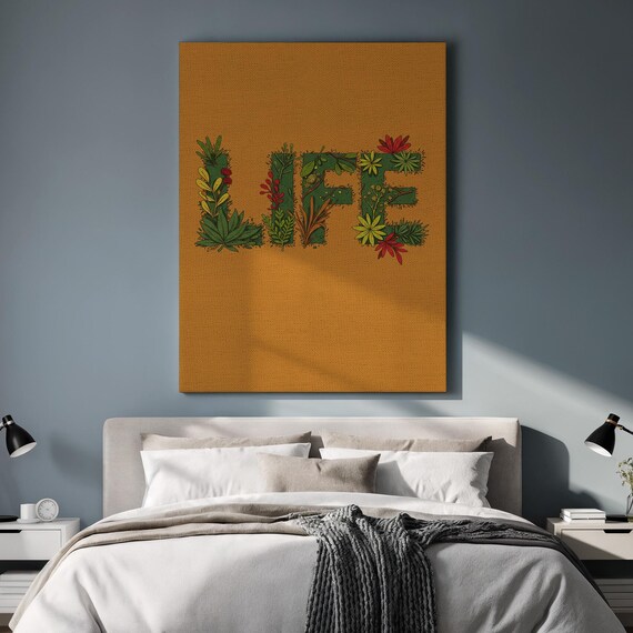 Framed Life Quote Canvas Wall Art Botanical Word Design On Orange Background Nature Inspired Motivational Decor For Positive Interiors
