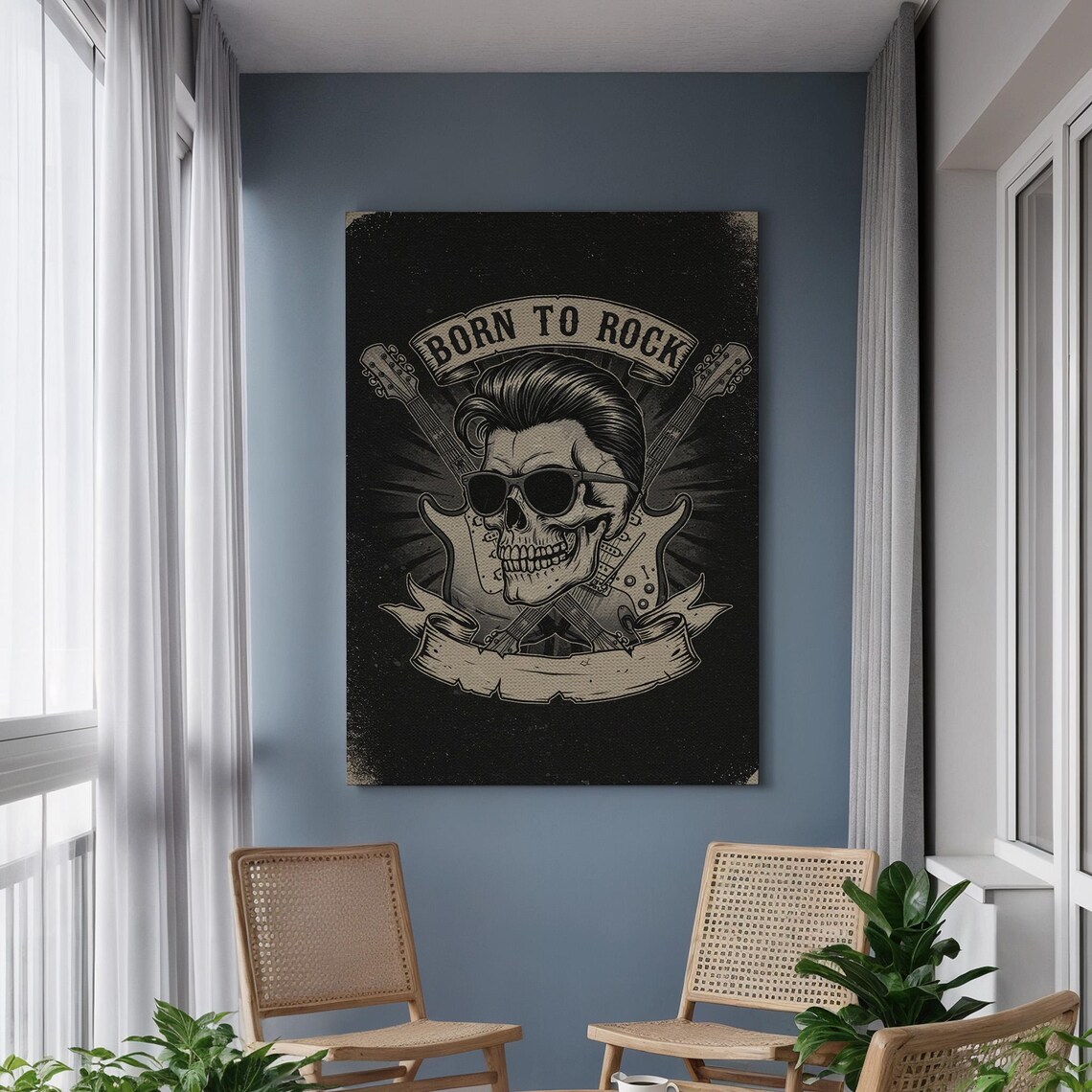 Born to Rock Skull Crossed Guitars Vintage Music Style Poster