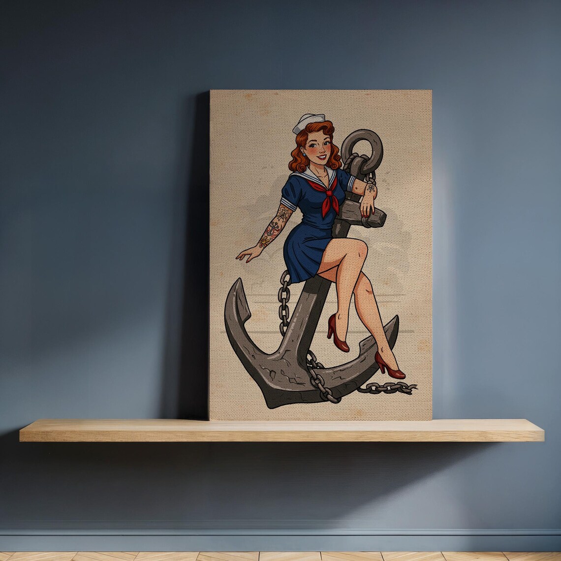 Sailor Pin Up Girl Anchor Retro Tattoo Nautical Vintage Poster