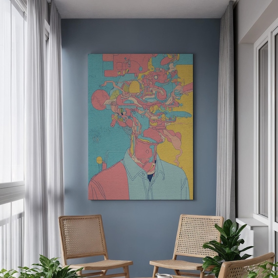 Surreal Melting Mind Face Psychedelic Pastel Abstract Poster