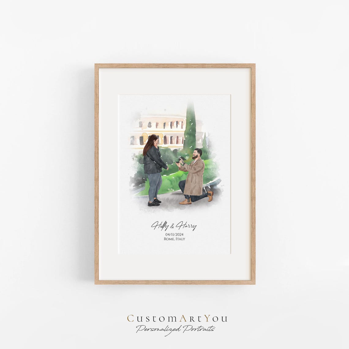 Maddie and Henry Wedding Couple Custom Watercolor Portrait Poster - Image 3
