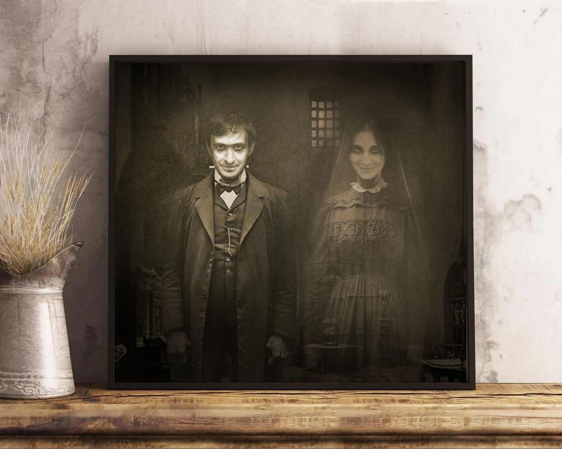 Custom Haunted Victorian Portrait Halloween Ghostly Couple Art Poster