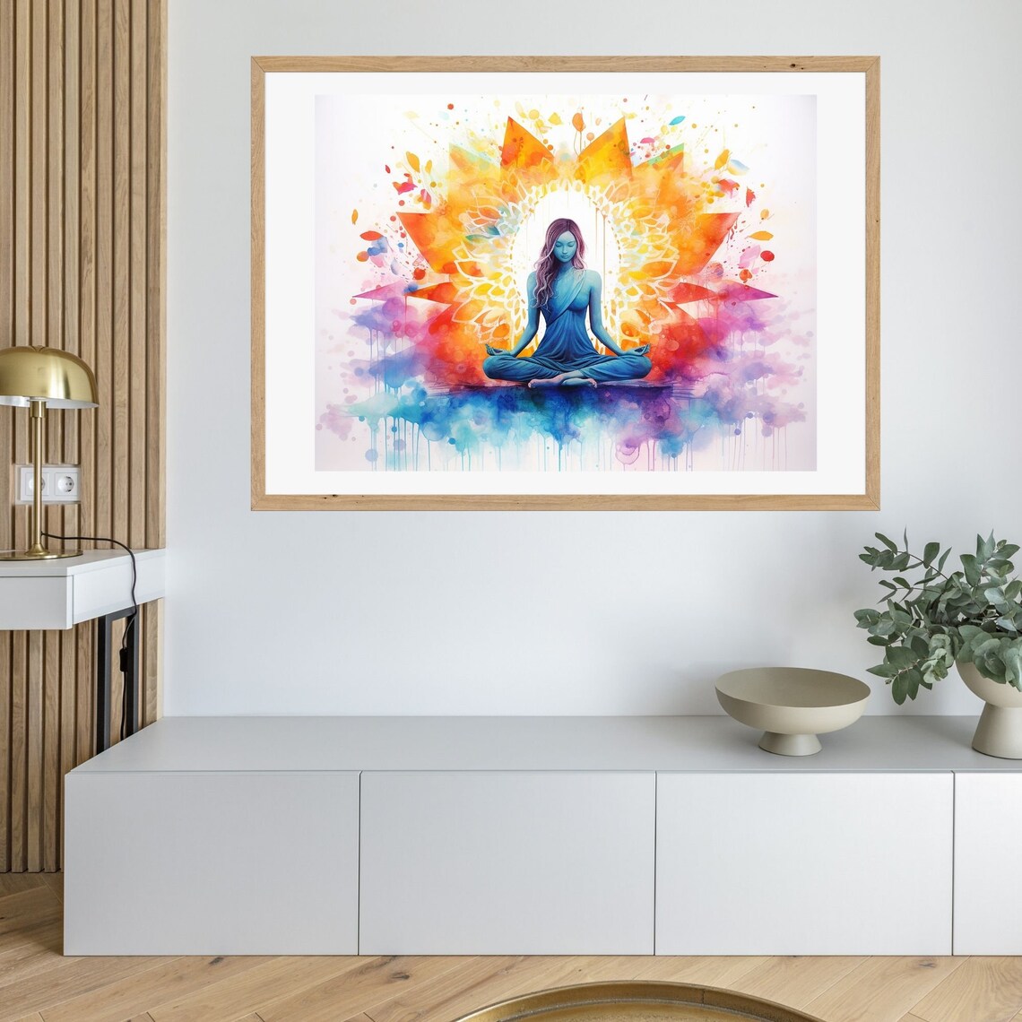 Meditating Woman Colorful Watercolor Chakra Aura Spiritual Yoga Poster - Image 3
