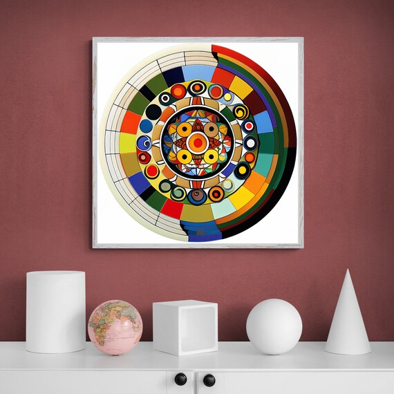 Stained Glass Style Rainbow Color Wheel Circular Mandala Poster