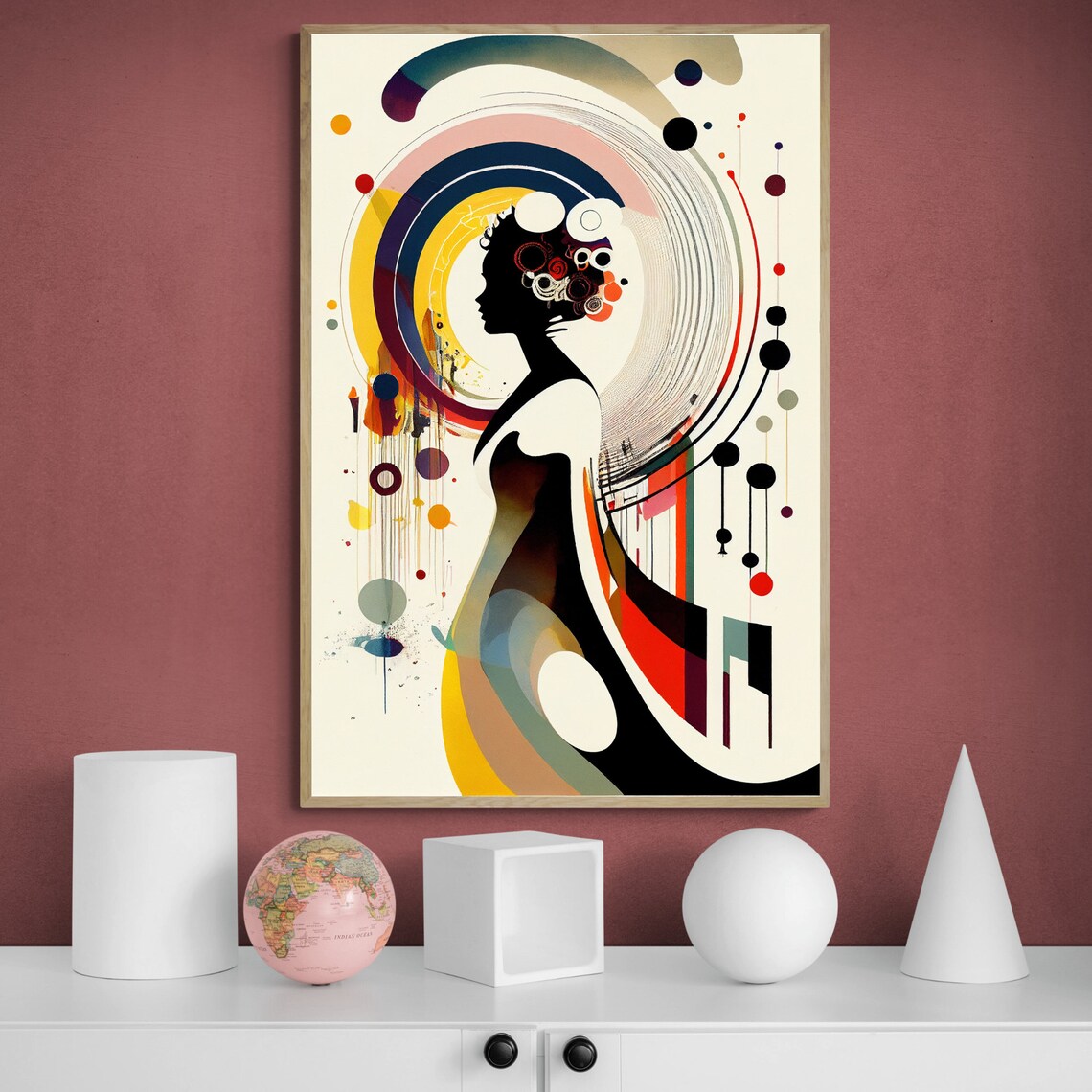 Bauhaus Woman Silhouette with a Geometric Circle Halo Poster