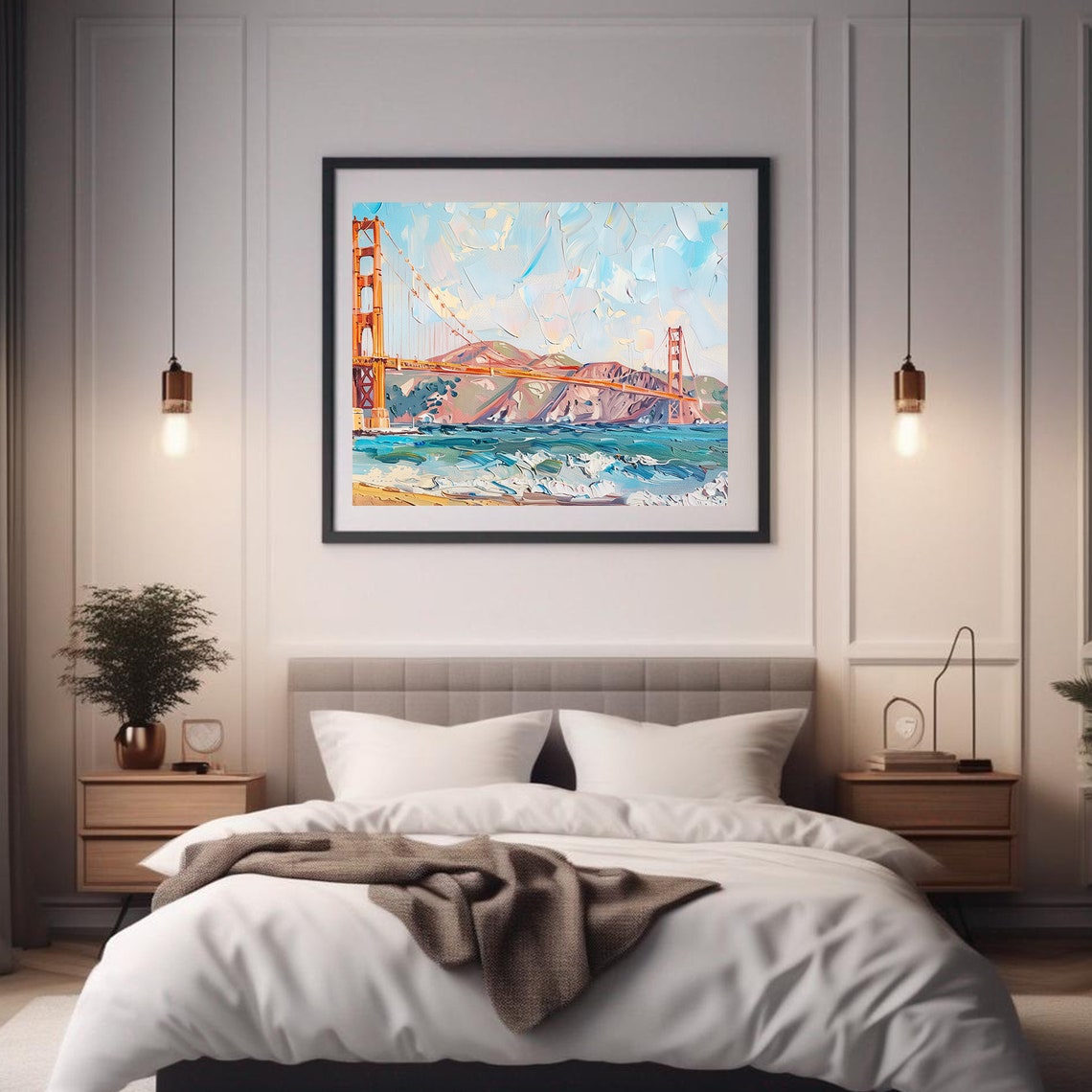 Golden Gate Bridge Beach Modern Abstract Painting Wall Art Print Frame Tv Art Tv - Image 2
