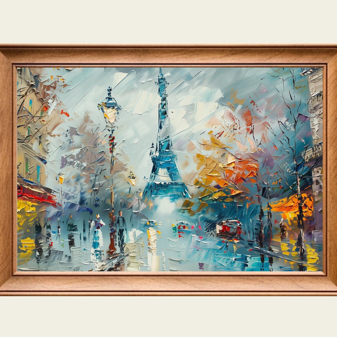 Paris Eiffel Tower Winter Snow Rainy Street Lamps Travel Poster