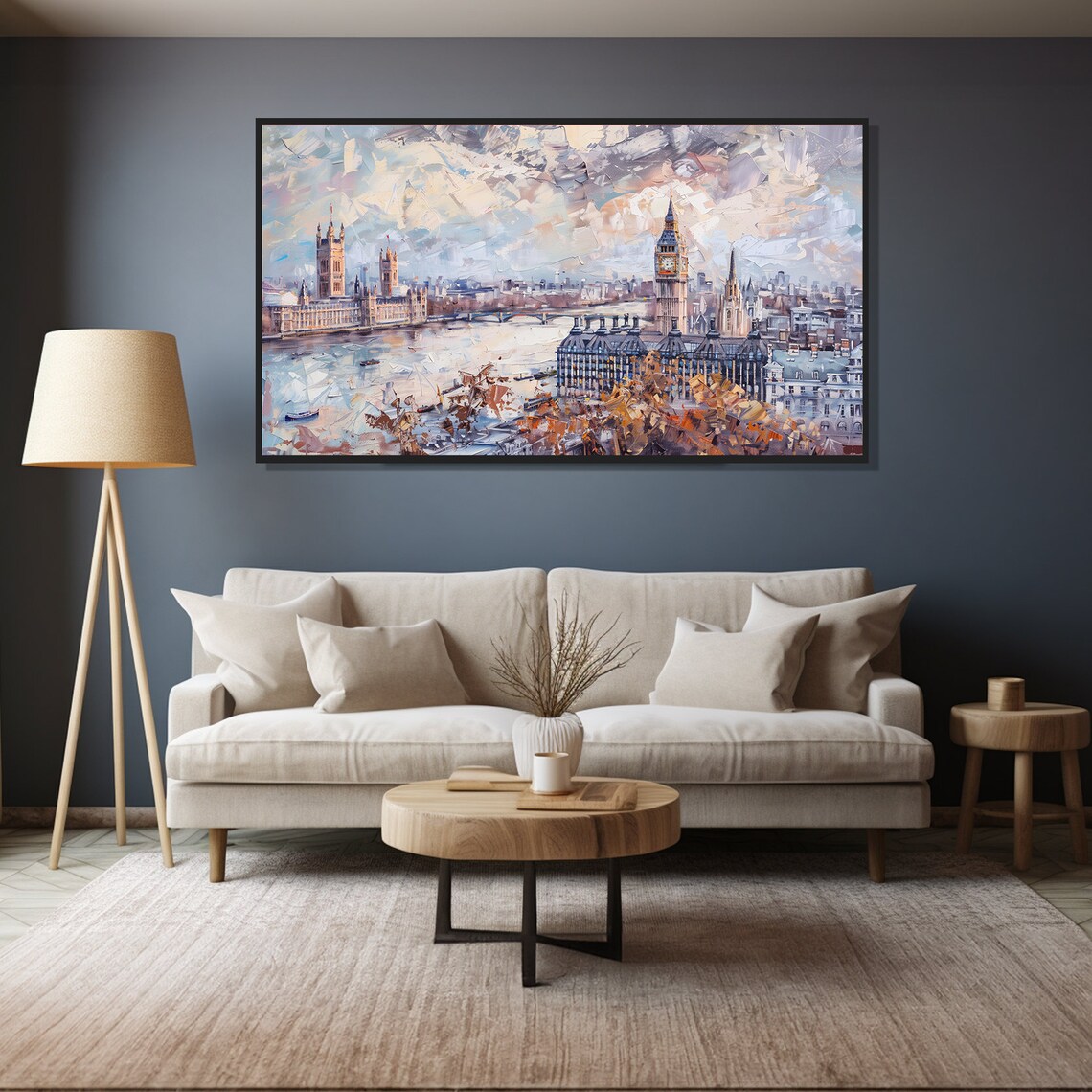 London Winter Painting Big Ben Westminster Pale Thames View Art Poster - Image 4