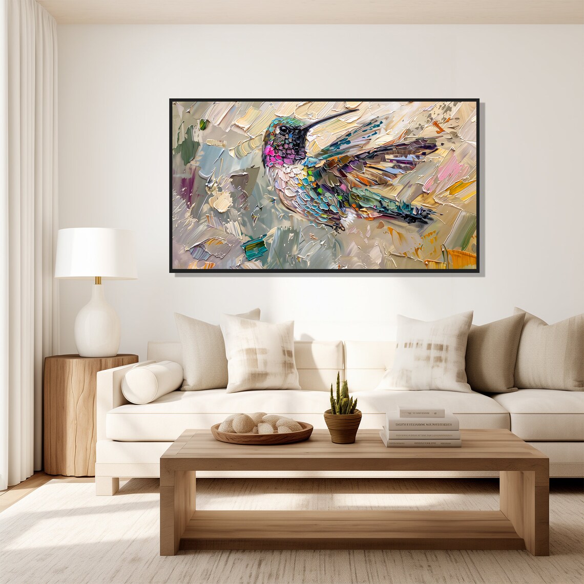 Jewel Tone Hummingbird Close Up Impasto Oil Painting Wall Art Print - Image 5