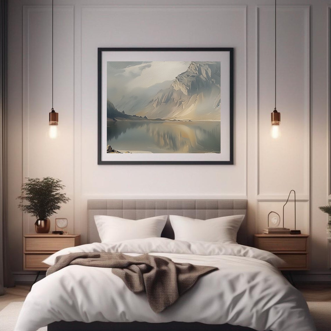 Vintage Mountain Lake Oil Painting Wall Art Print Frame Tv Art Tv - Image 2