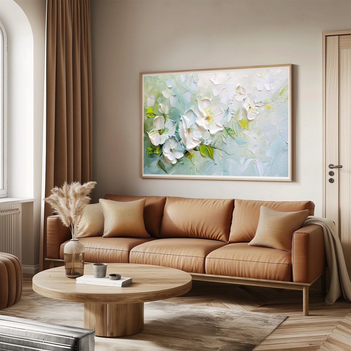 White Flower Oil Painting Soft Blooms Palette Knife Artwork Poster - Image 3