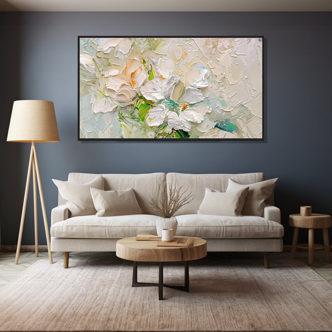 White Blossom Oil Painting Textured Impasto Floral Bouquet Art Poster - Image 4