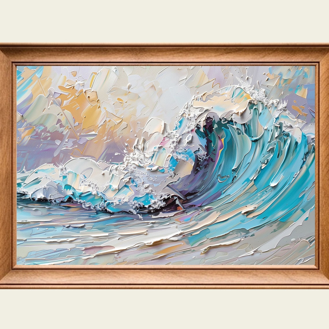 Turquoise Ocean Wave Curl Impasto Dramatic Seascape Painting Wall Art