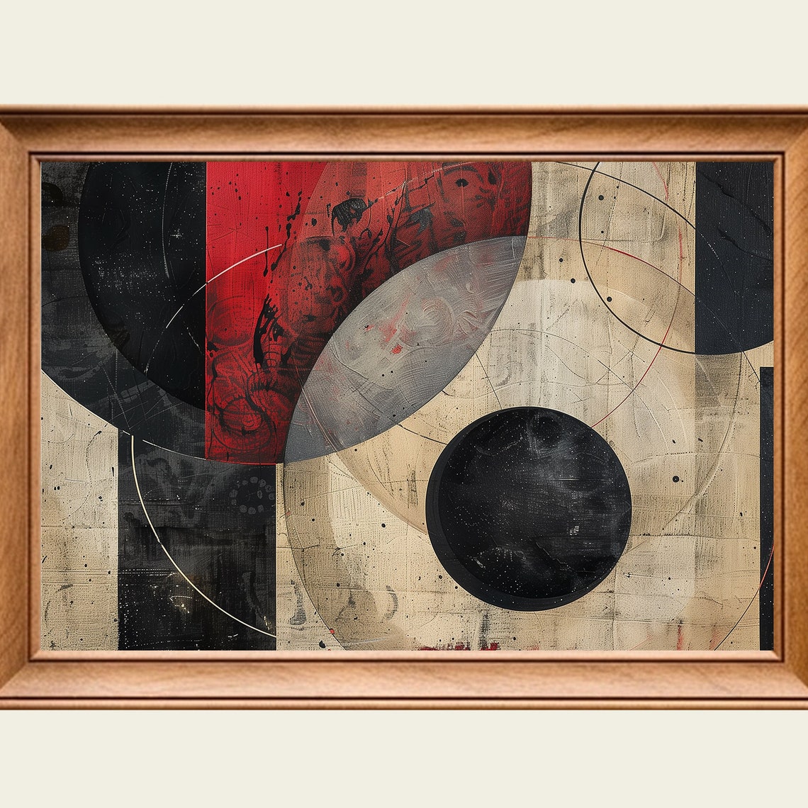 Geometric Circles Abstract Painting Bold Red Black Orbit Modern Poster