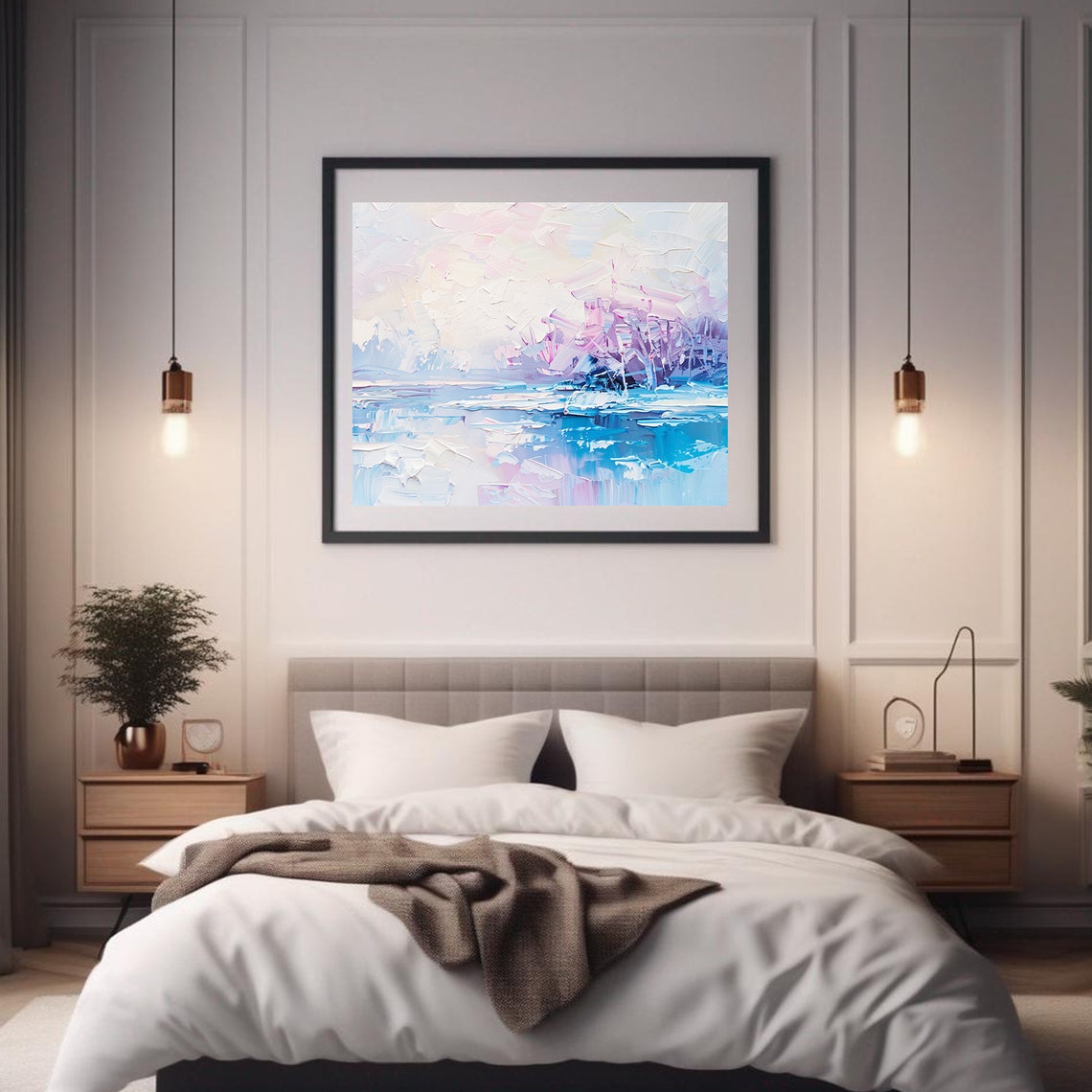 Frozen Lake Winter Abstract Ice Blue Lavender Impasto Wall Art Print - Image 2
