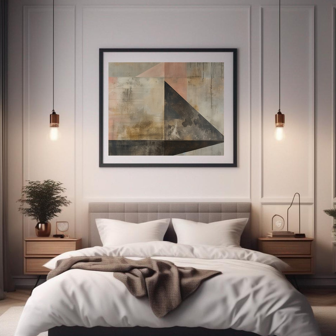 Abstract Geometric Shadow Painting Muted Beige Dark Angles Art Poster - Image 2