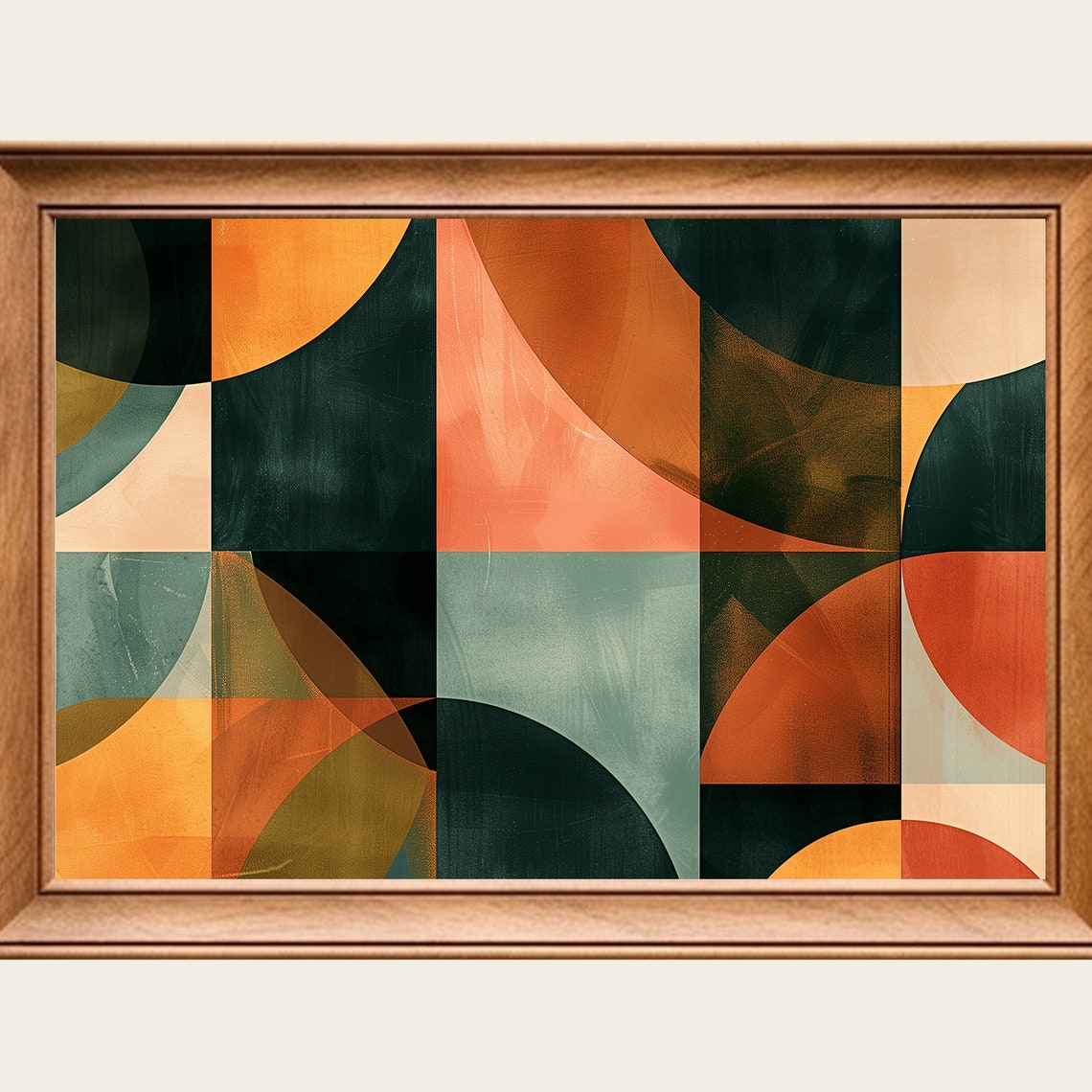 Mid Century Geometric Abstract Mosaic Circles Bauhaus Style Art Poster