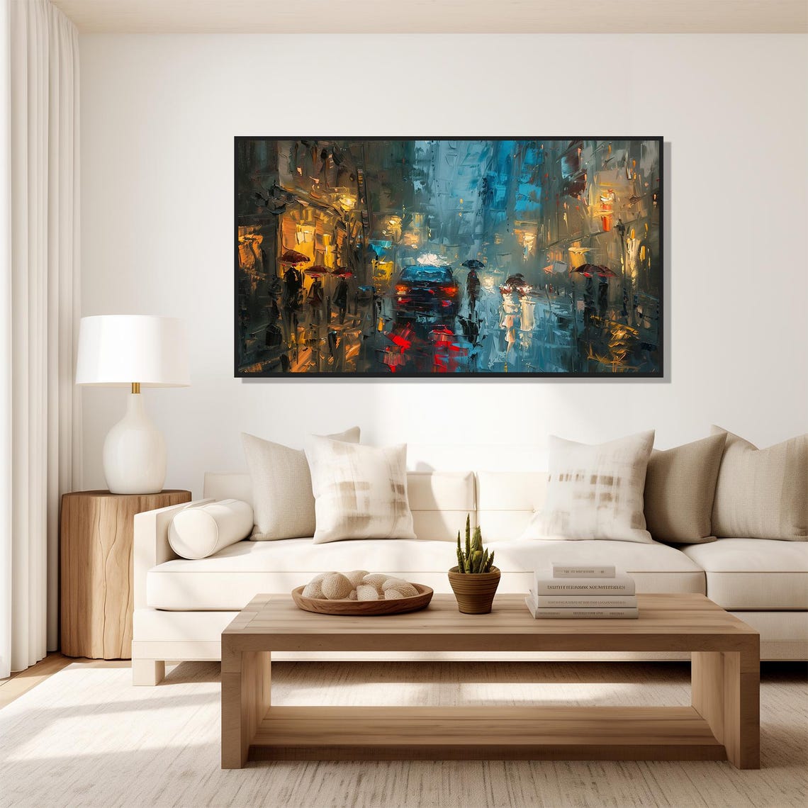 Rainy City Street Night Umbrellas Reflections Urban Art Poster - Image 5
