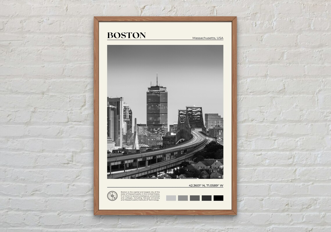 Boston Black and White Travel Poster, Massachusetts