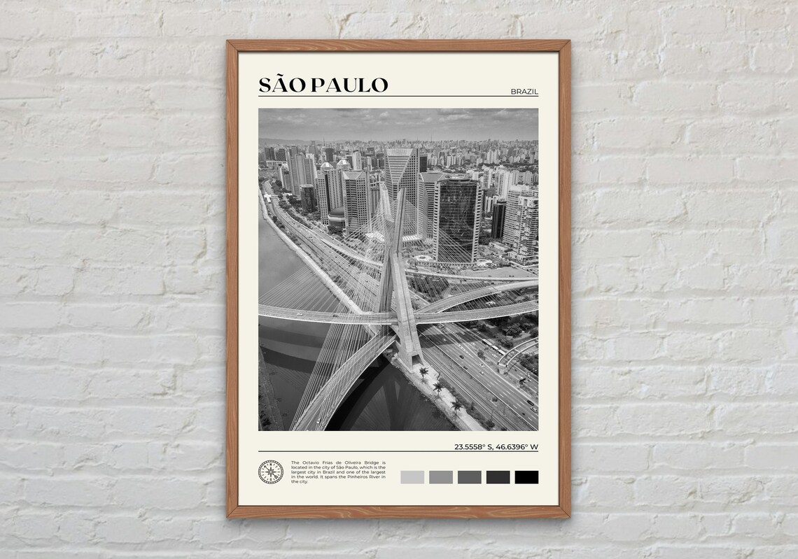 Black And White Sao Paulo Travel Poster, Brazil