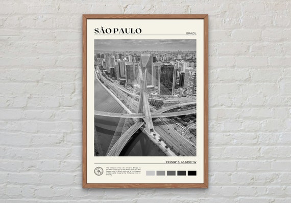 Black And White Sao Paulo Travel Poster, Brazil