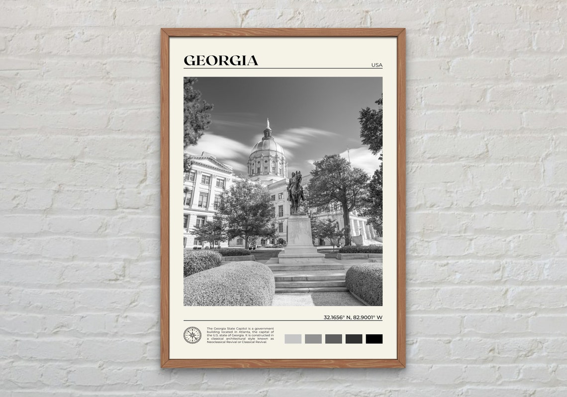 Black And White Georgia Print Georgia Wall Art Georgia Poster Georgia Photo Georgia Poster Print Georgia Wall Decor United States